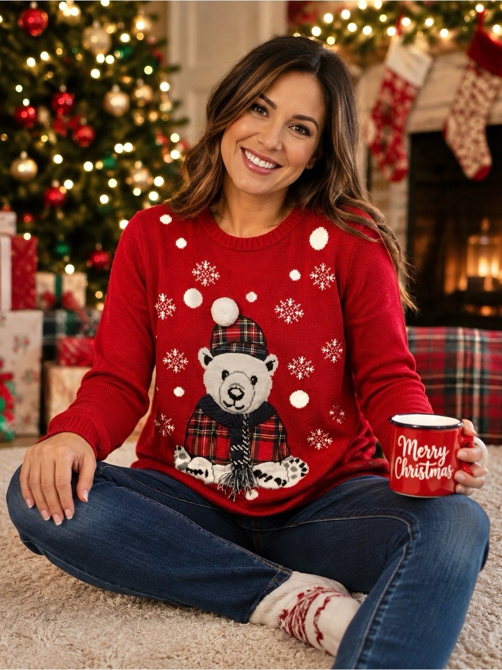 Vintage Ugly Christmas Red Sweater Karen Scott Women’s S Winter Polar Bear 1990s